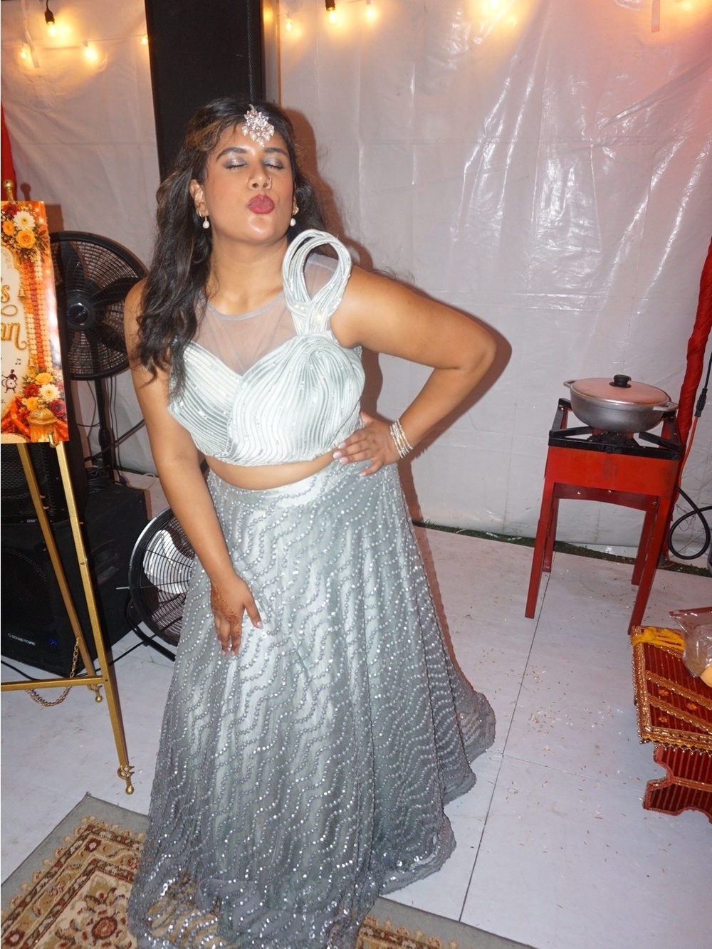 Silver Embellished Women's Skirt Set - Elegant Evening Wear